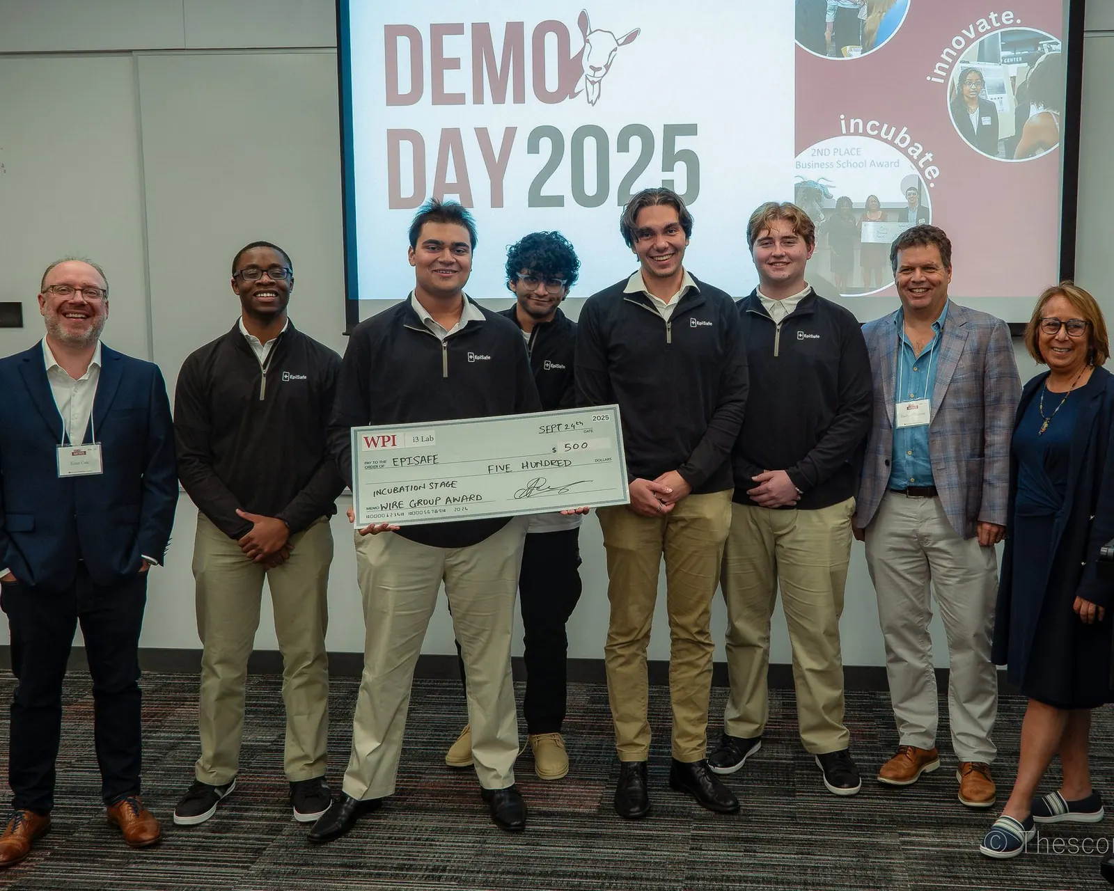 The EpiSafe team accepting recognition at WPI Demo Day 2025
